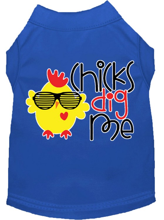 Chicks Dig Me Screen Print Dog Shirt Blue Sm